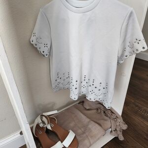 Light Blue Eyelet Trim Women's Top